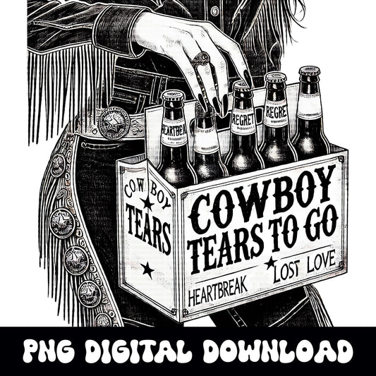 Yallternative Cowboy tears to go beer case Western png graphic digital download for sublimation or dtf