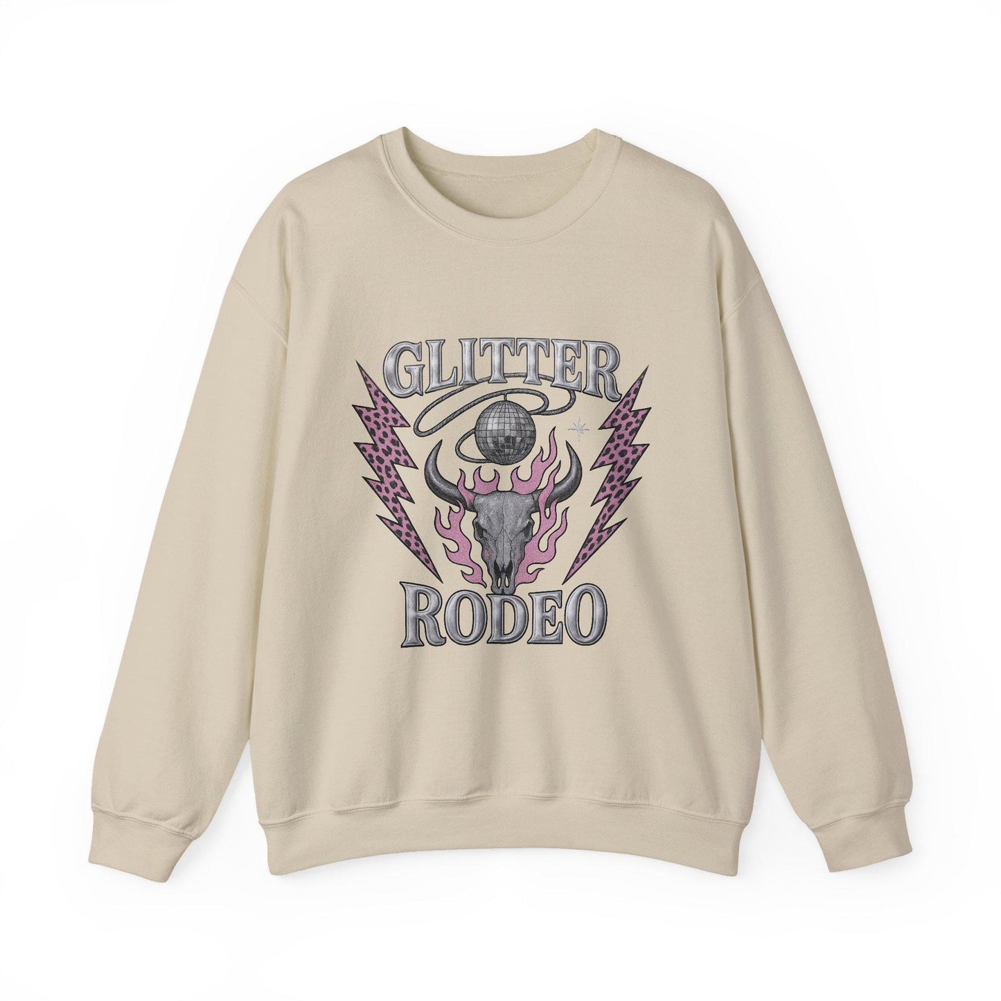 Western "Glitter Rodeo" bull skull disco lightning flame PNG graphic INSTANT digital download for tshirt sublimation or dtf