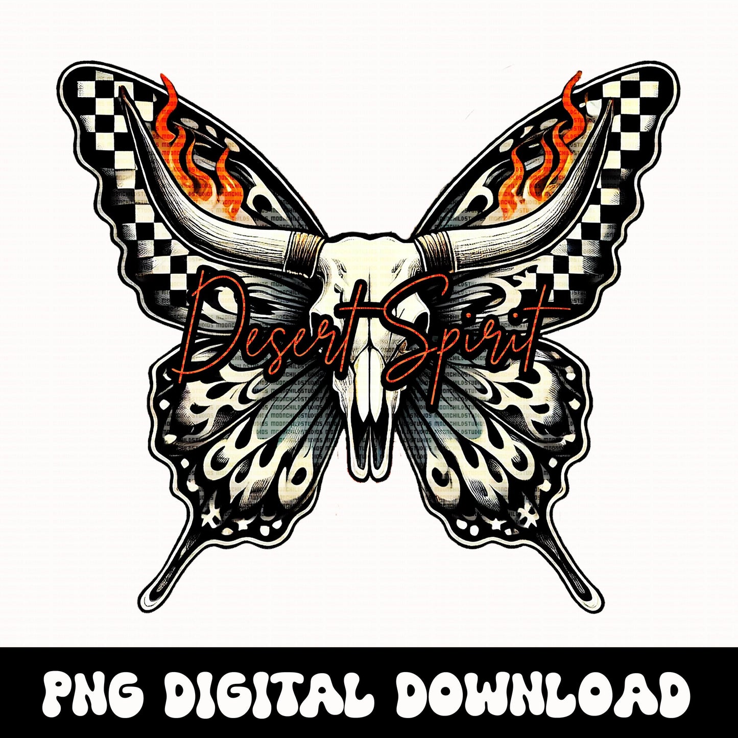 Yallternative edgy grunge western flame desert spirit checkered butterfly graphic sublimation or dtf design PNG