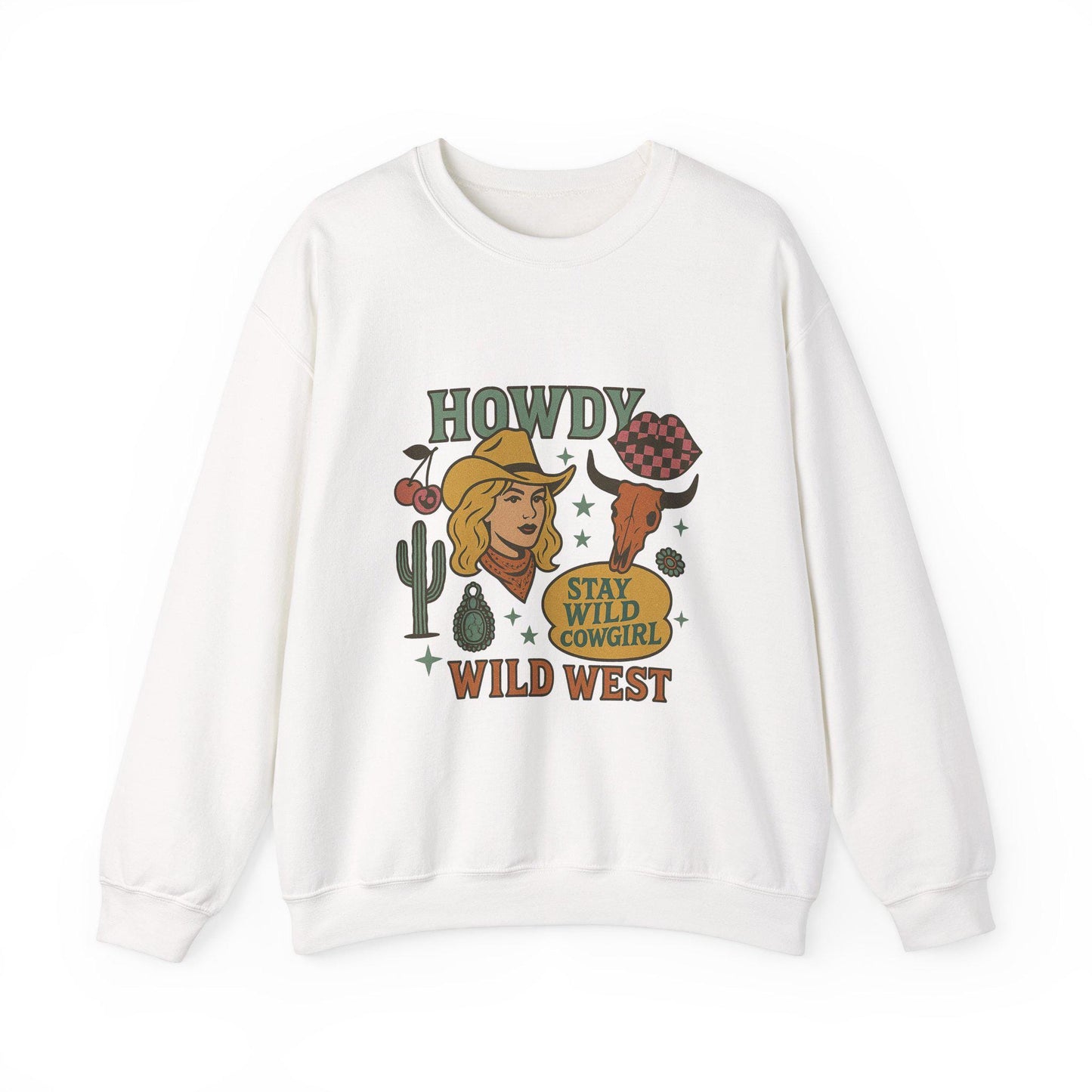 Western cowgirl collage retro cowgirl howdy wild west desert bull skull turquoise cherry png graphic for sublimation or dtf