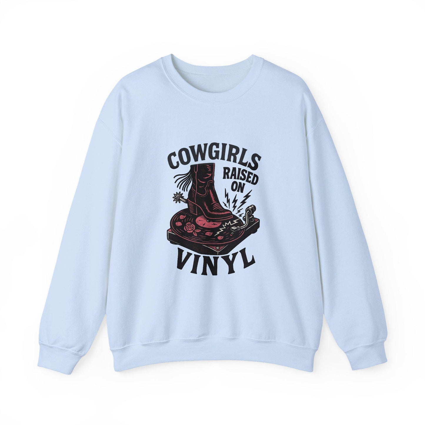 Western "cowgirls raised on vinyl" cowgirl boot and record player PNG graphic INSTANT digital download for tshirt sublimation or dtf