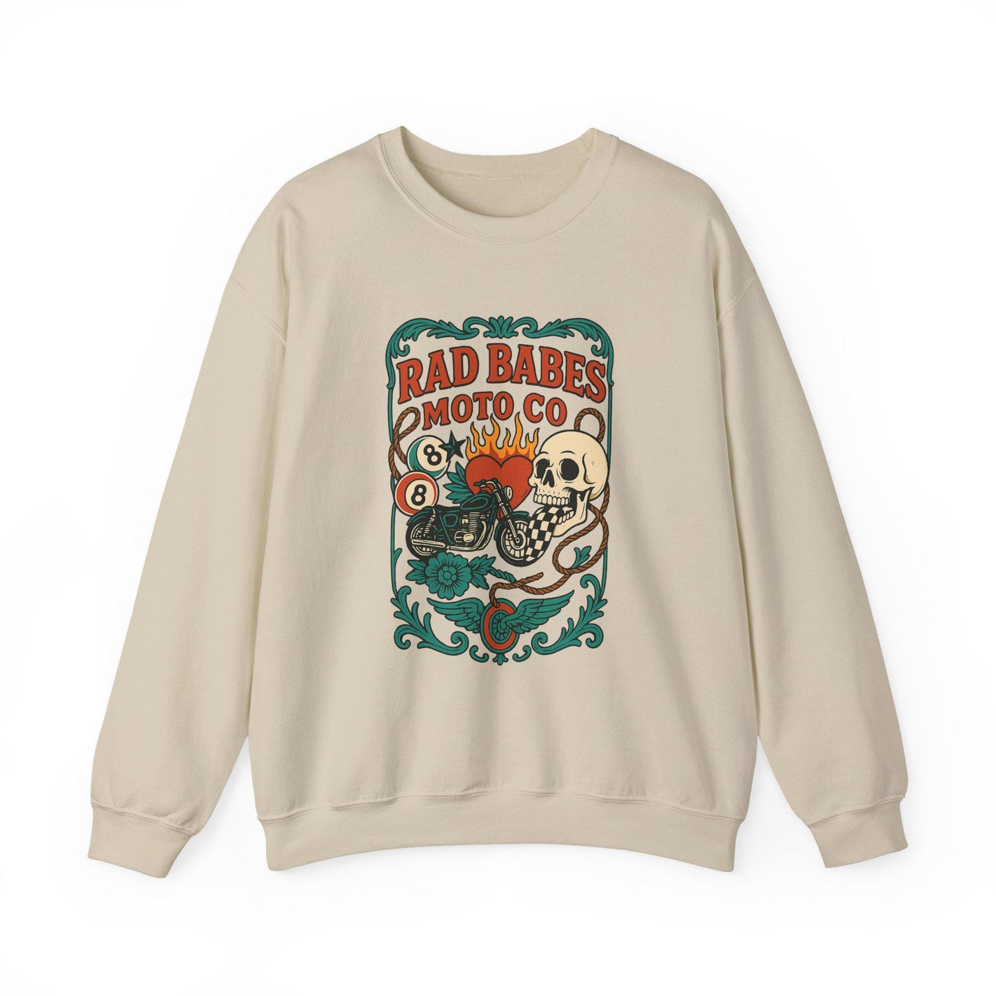 Rad babes moto co checkered mouth skull motorcycle 8ball heart png graphic digital download for tshirt sublimation or dtf