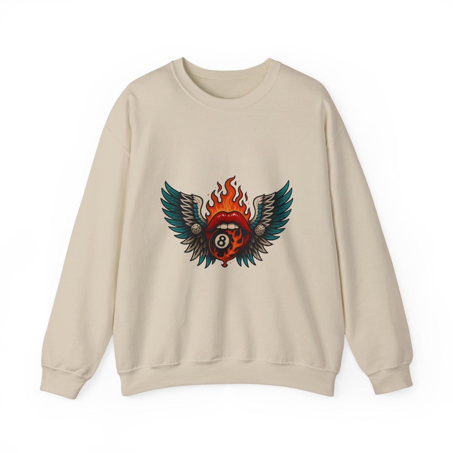 Flaming 8ball mouth and wing PNG graphic INSTANT digital download for tshirt sublimation or dtf