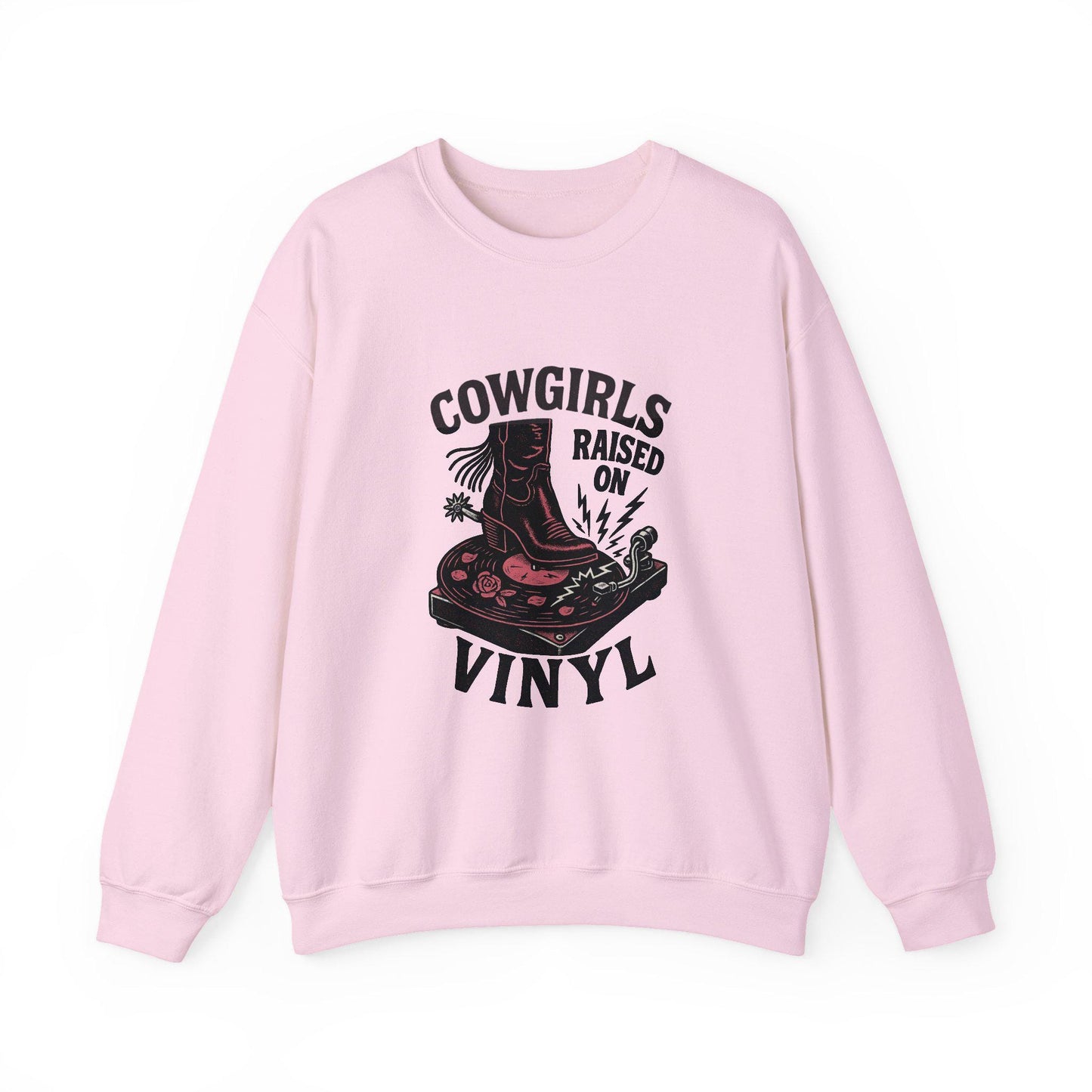 Western "cowgirls raised on vinyl" cowgirl boot and record player PNG graphic INSTANT digital download for tshirt sublimation or dtf