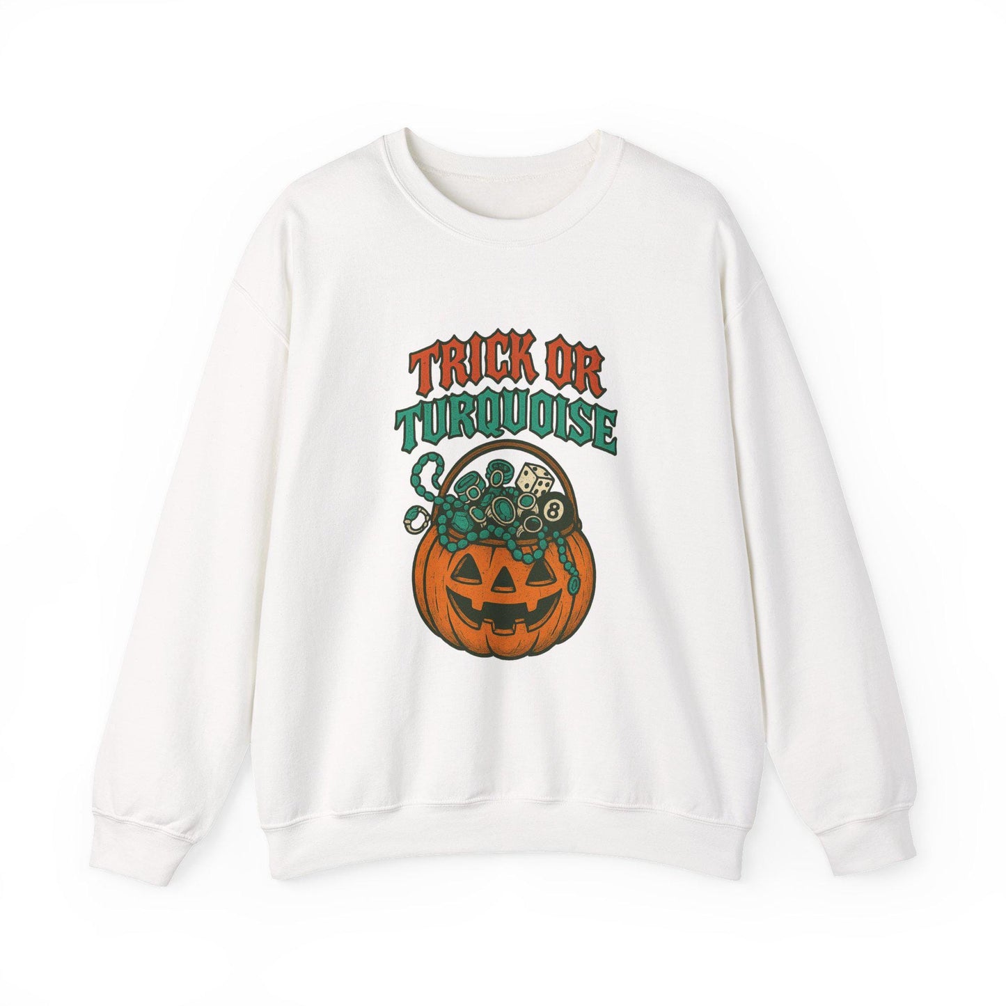 Halloween western cowgirl "trick or turquoise" 8ball dice pumpkin candy basket PNG graphic digital download for tshirt sublimation or dtf
