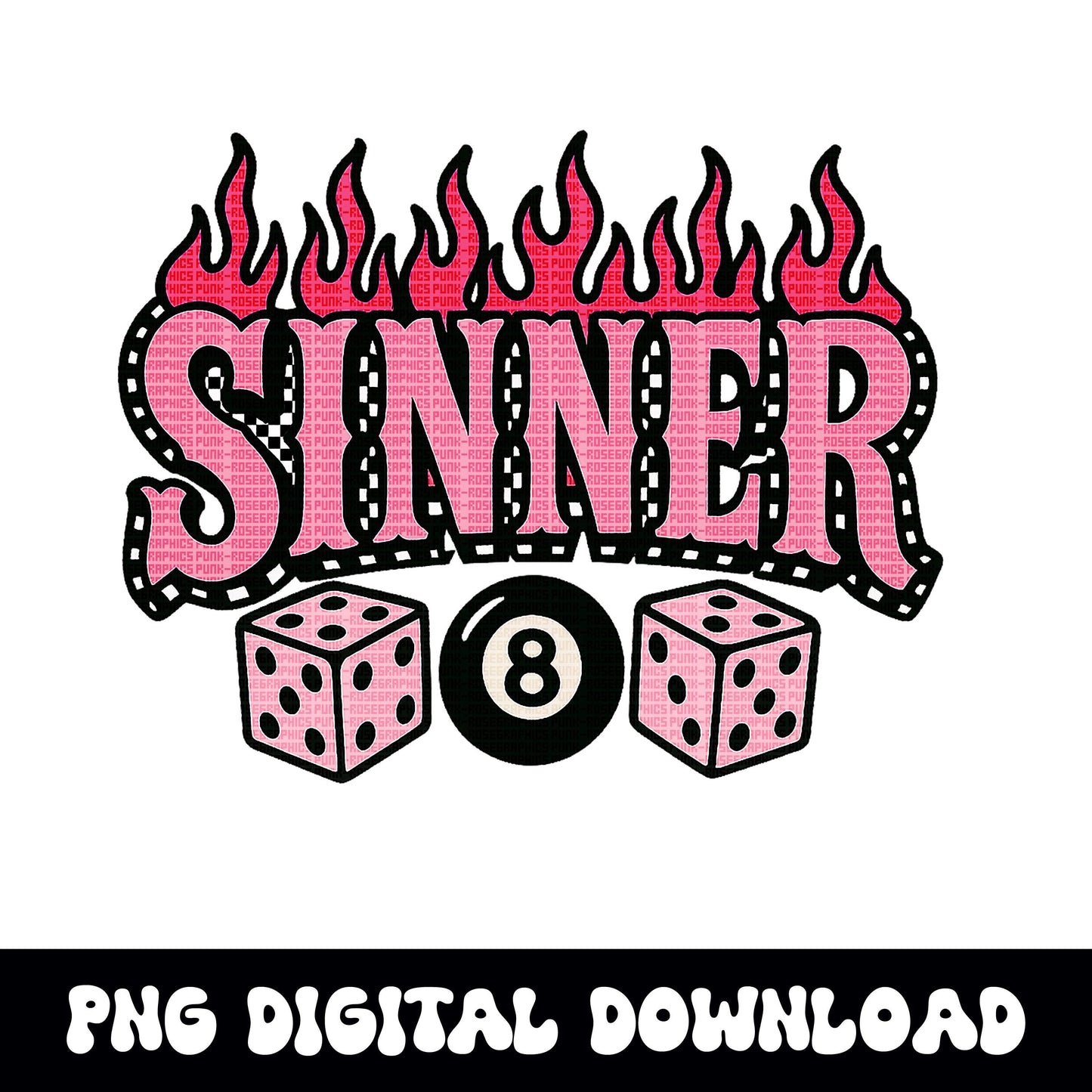 Edgy yallternative 8ball dice "sinner" PNG graphic INSTANT digital download for tshirt sublimation or dtf