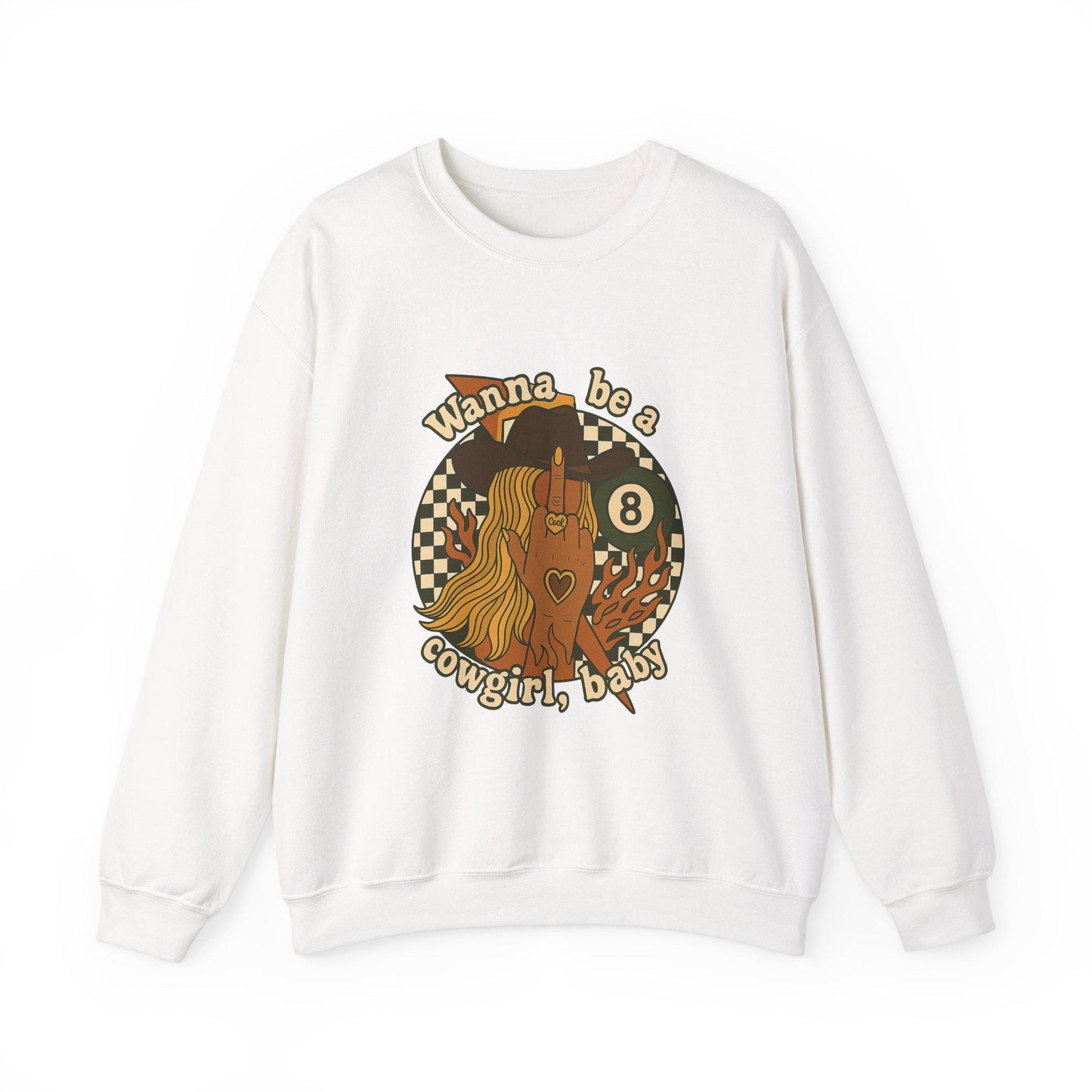 Western "wanna be a cowgirl, baby" cowgirl 8ball checkered yallternative png graphic INSTANT digital download for tshirt sublimation or dtf