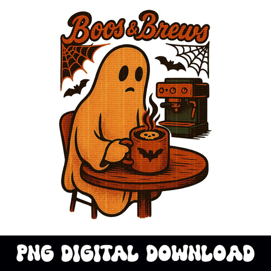 Halloween "boos & brews" ghost coffee PNG graphic INSTANT digital download for tshirt sublimation or dtf