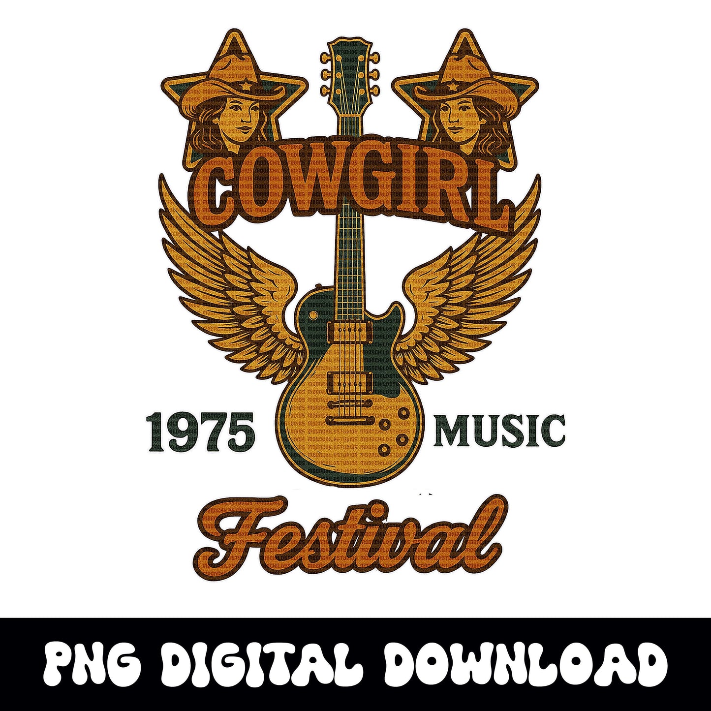 Vintage Western cowgirl music festival png graphic digital download for tshirt sublimation or dtf