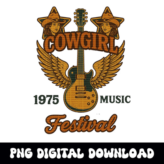 Vintage Western cowgirl music festival png graphic digital download for tshirt sublimation or dtf