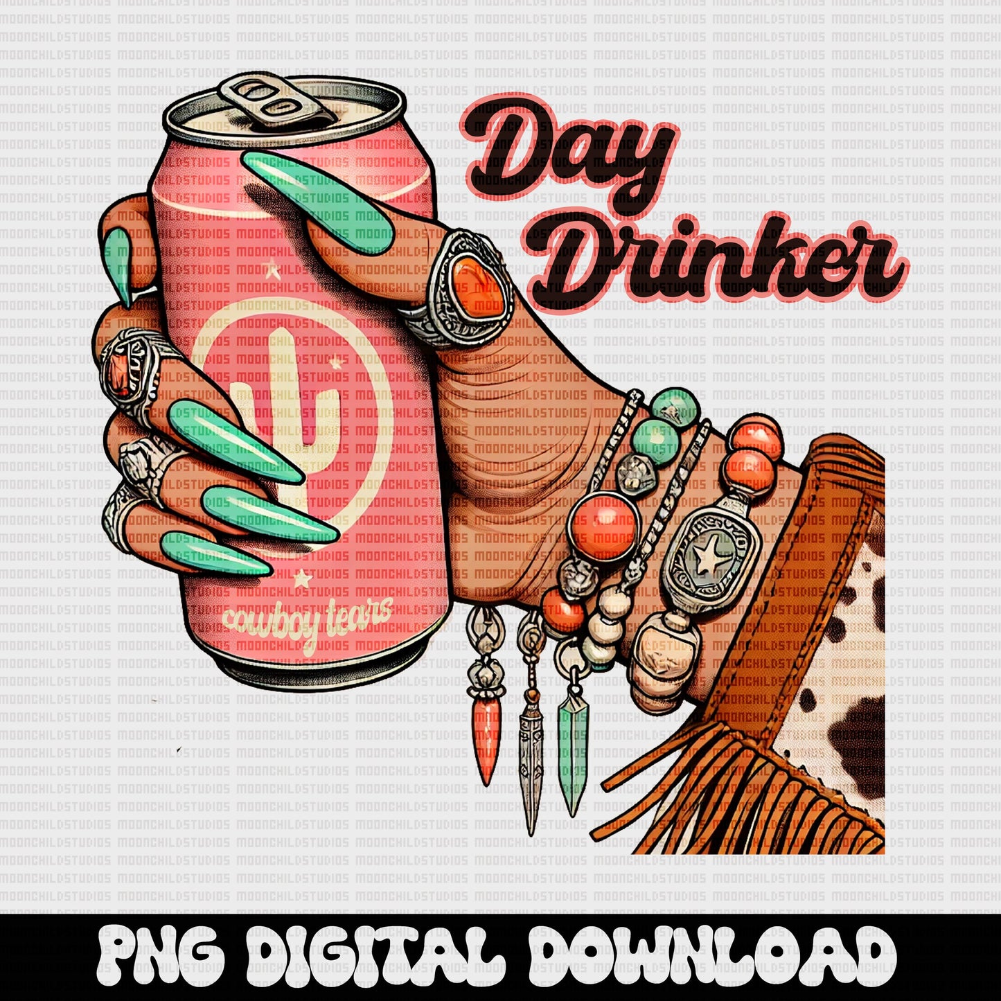 Punchy western day drinker cowboy tears turquoise png digital download for sublimation or dtf