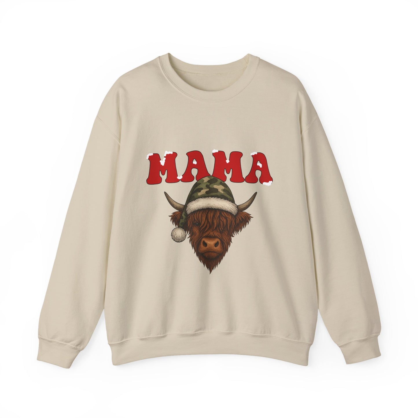 MAMA Christmas Highland Cow PNG | Camo Christmas Mama retro Font | Western Christmas Mom Life PNG | Cow Sublimation Design