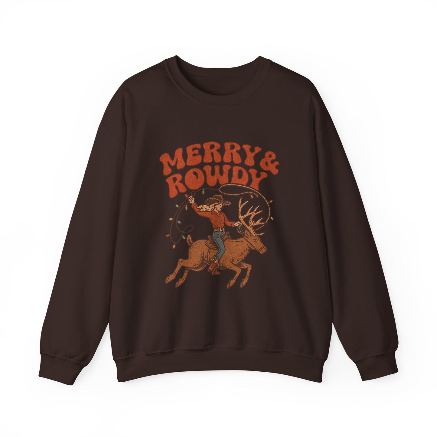 Merry & Rowdy Christmas PNG | Western Cowgirl Riding Reindeer | Retro Rodeo Christmas Shirt Design | Country Christmas Sublimation |