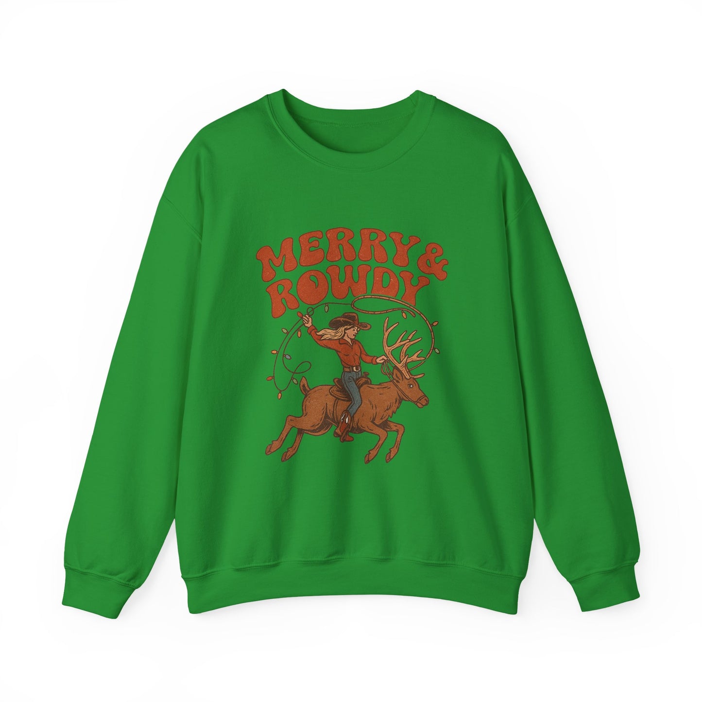 Merry & Rowdy Christmas PNG | Western Cowgirl Riding Reindeer | Retro Rodeo Christmas Shirt Design | Country Christmas Sublimation |