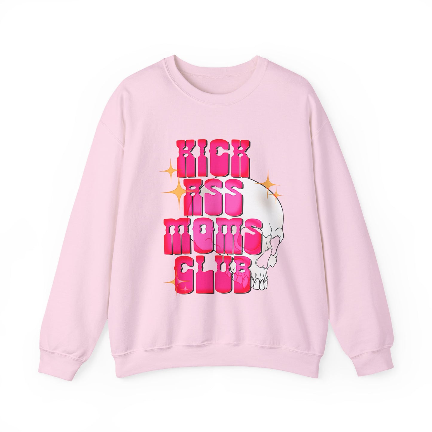 Badass Moms Club Crewneck Sweatshirt – Retro Pink Skull Graphic