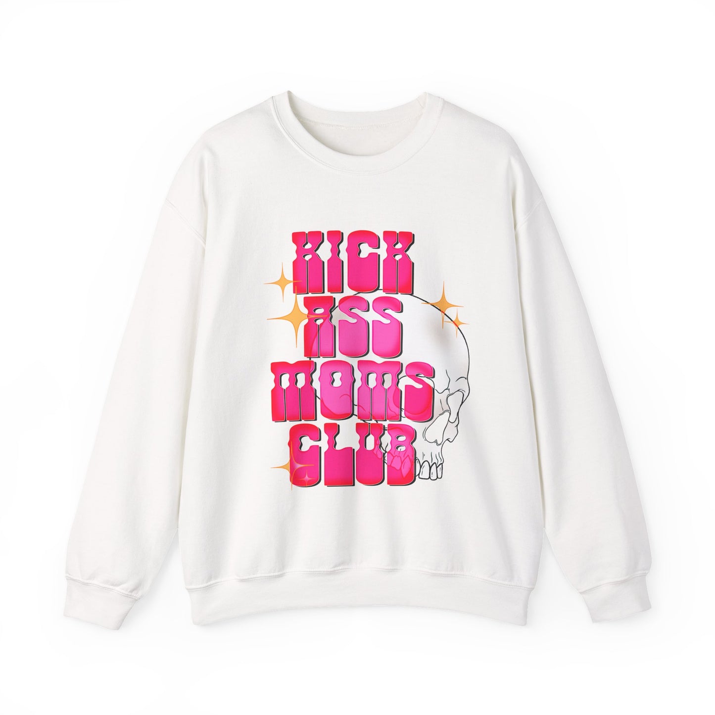 Badass Moms Club Crewneck Sweatshirt – Retro Pink Skull Graphic