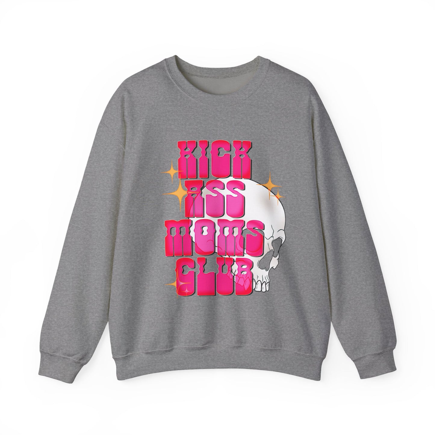 Badass Moms Club Crewneck Sweatshirt – Retro Pink Skull Graphic