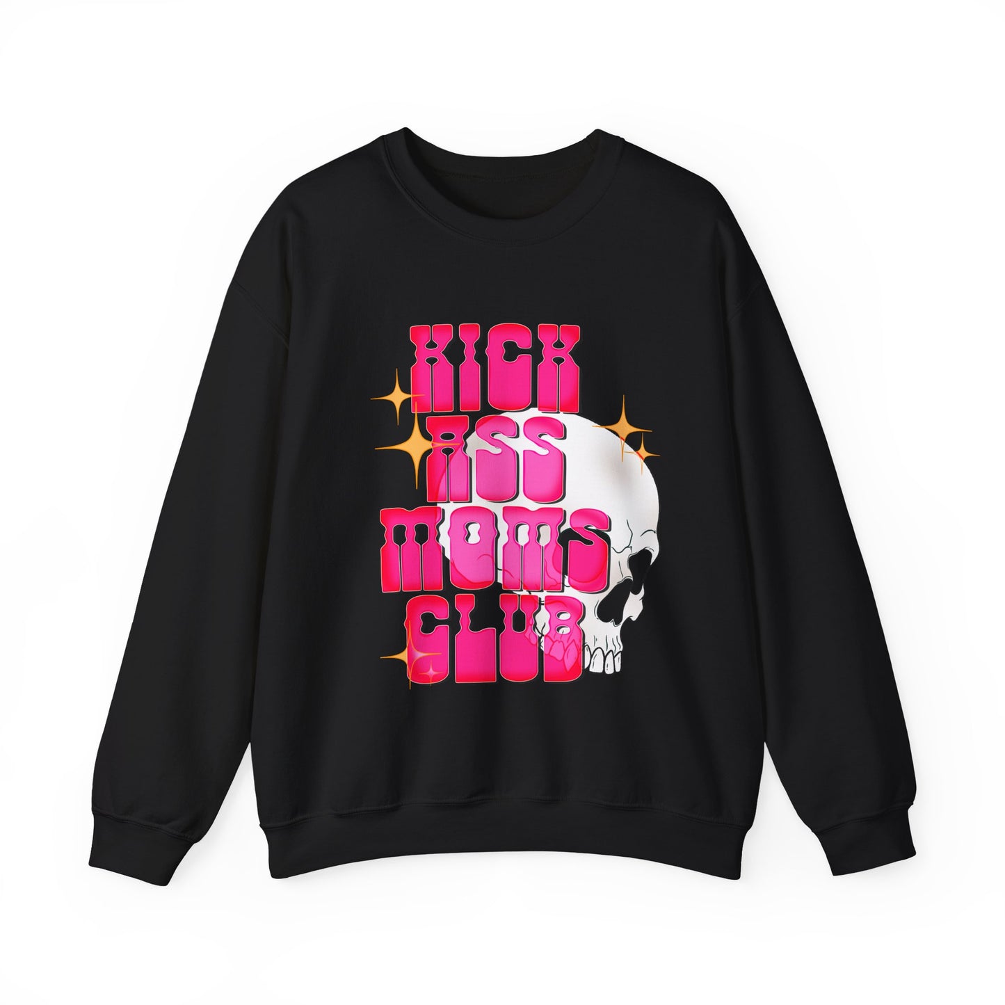 Badass Moms Club Crewneck Sweatshirt – Retro Pink Skull Graphic