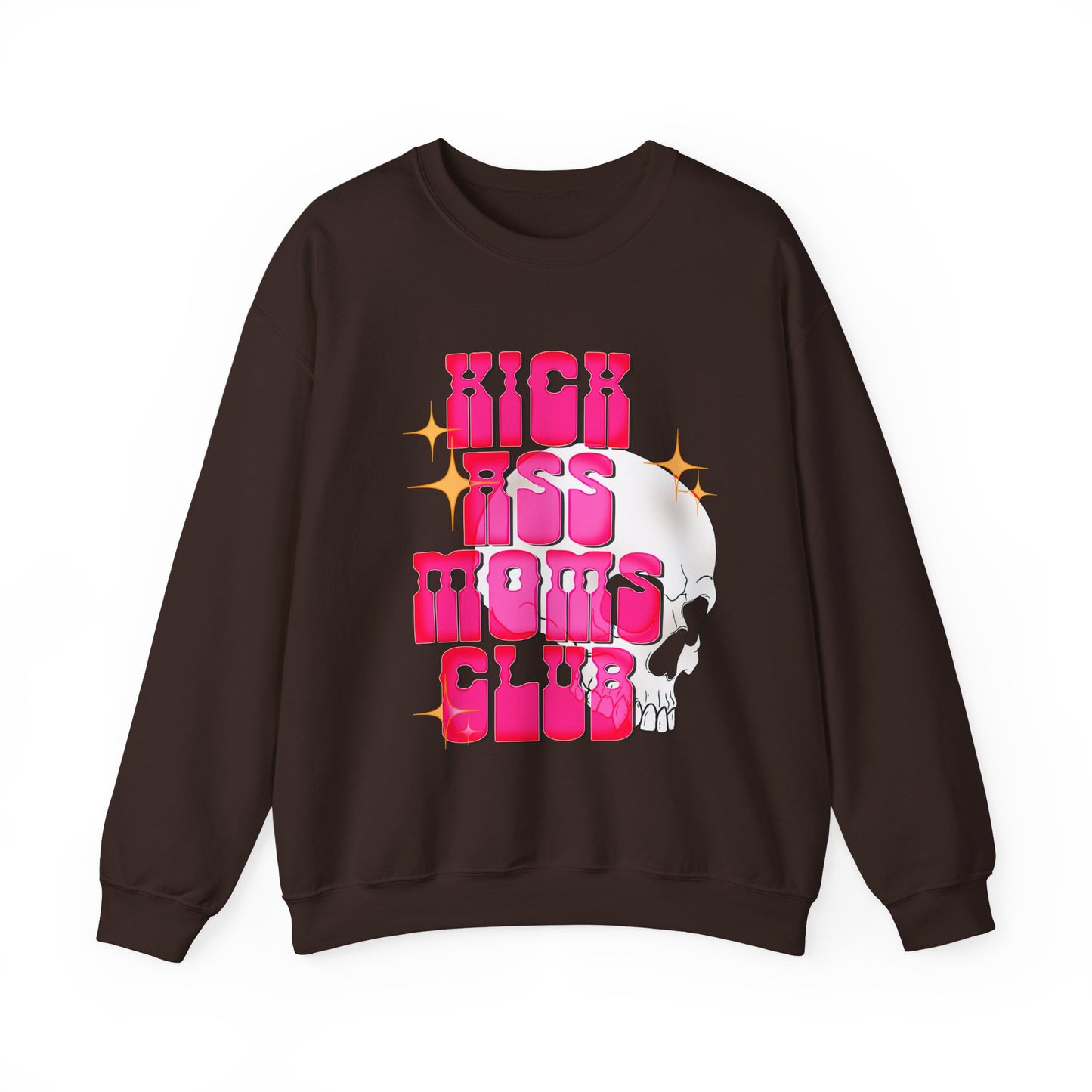 Badass Moms Club Crewneck Sweatshirt – Retro Pink Skull Graphic