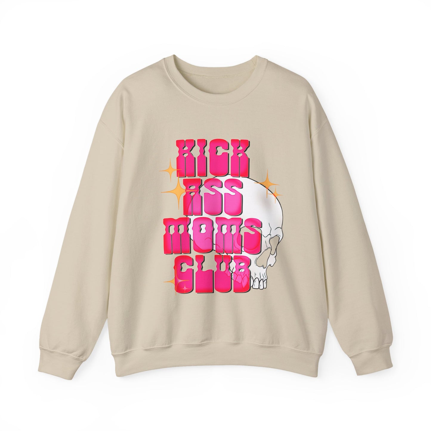 Badass Moms Club Crewneck Sweatshirt – Retro Pink Skull Graphic