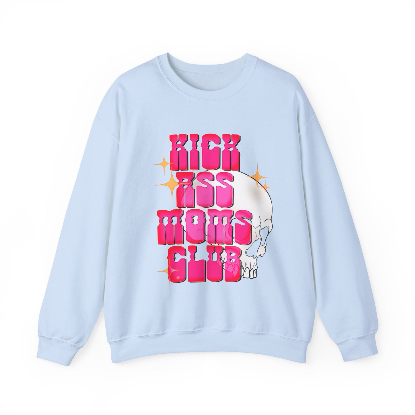 Badass Moms Club Crewneck Sweatshirt – Retro Pink Skull Graphic