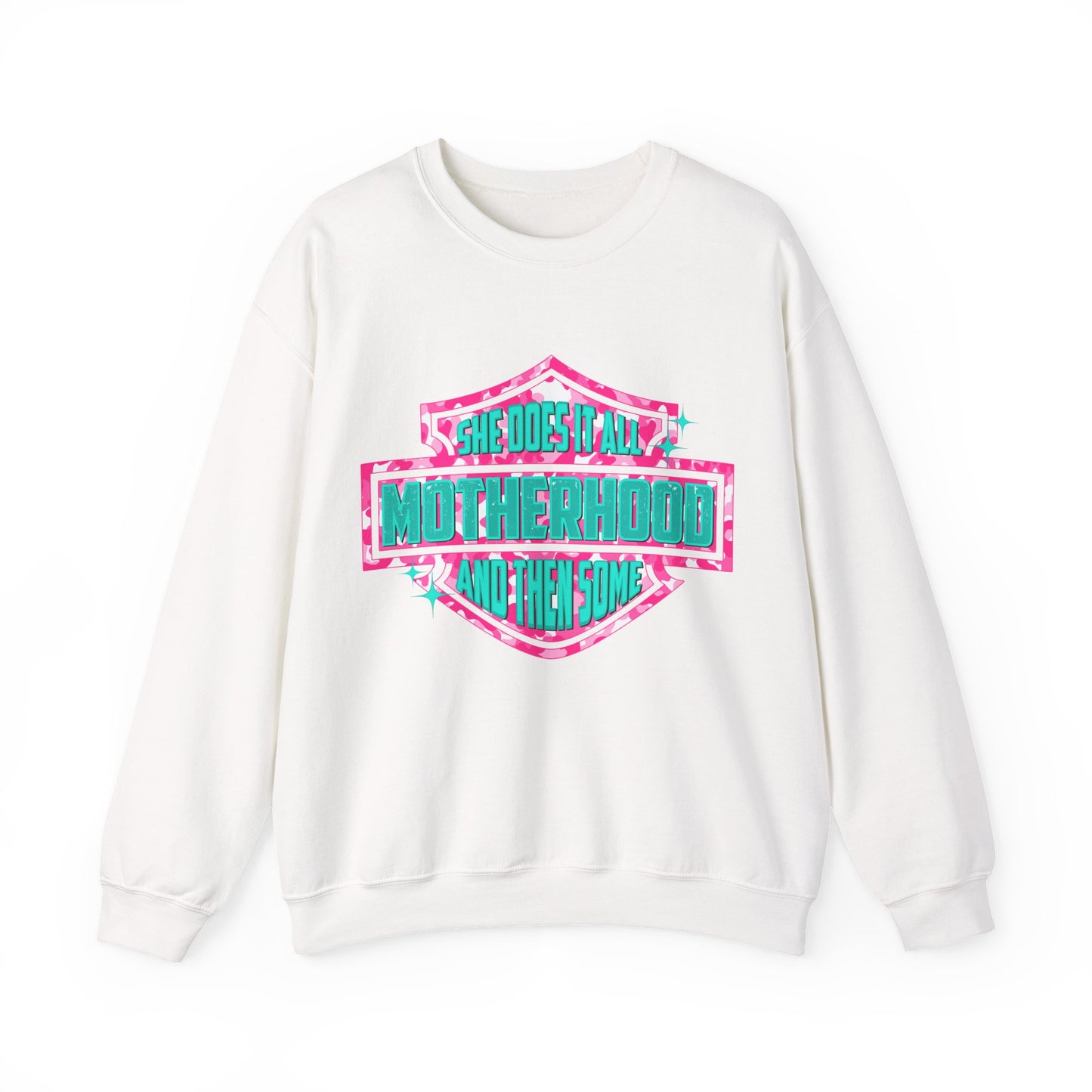 Motherhood Crewneck Sweatshirt — "She Does It All" Graphic
