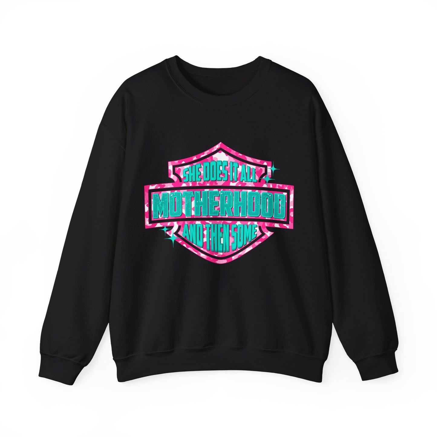 Motherhood Crewneck Sweatshirt — "She Does It All" Graphic