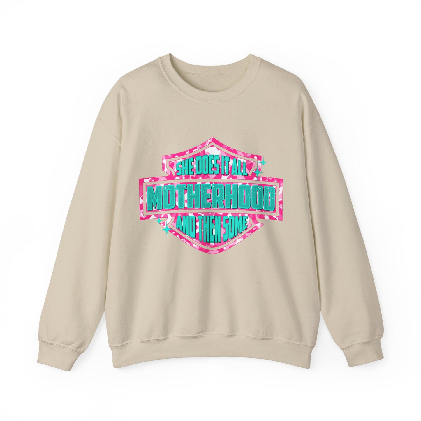 Motherhood Crewneck Sweatshirt — "She Does It All" Graphic