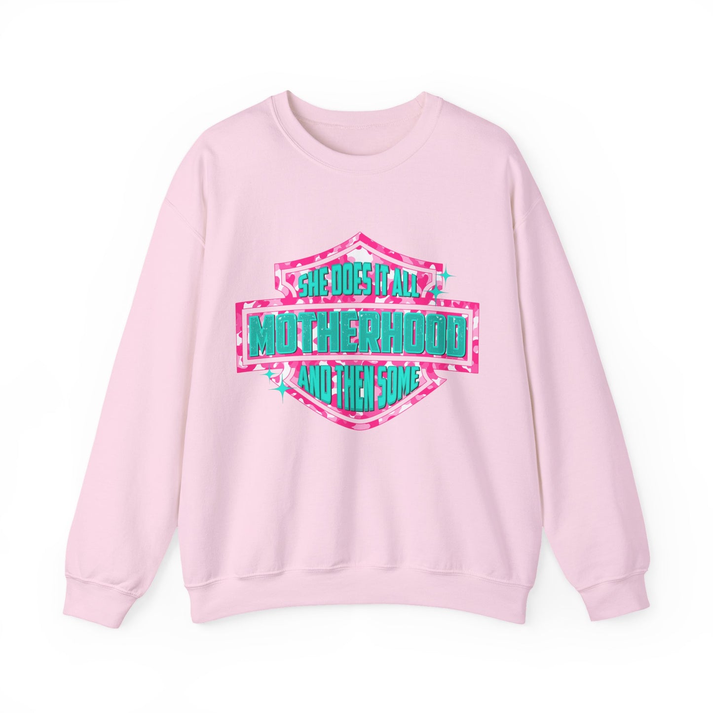 Motherhood Crewneck Sweatshirt — "She Does It All" Graphic