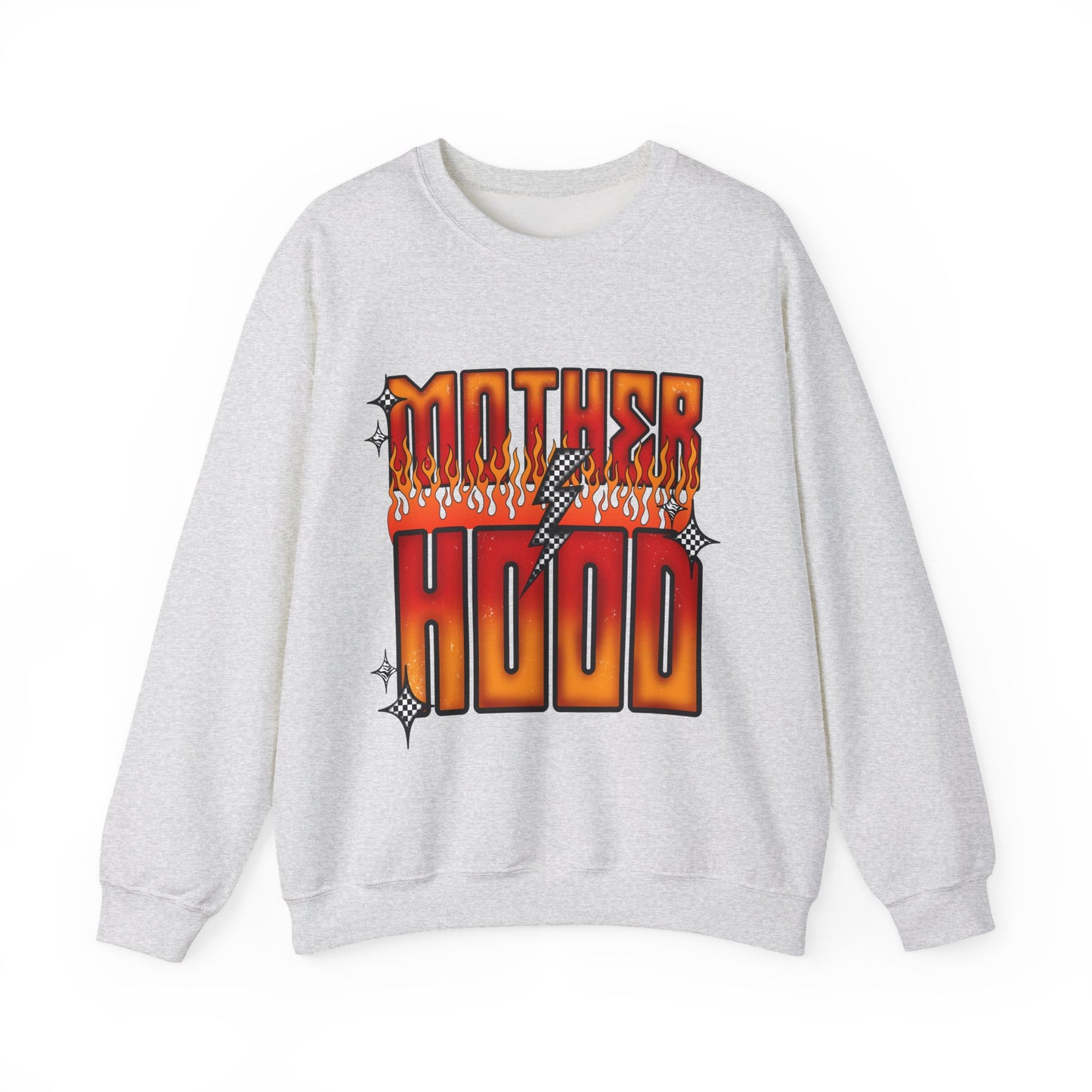 Mother Hood Crewneck Sweatshirt — Retro Flame Graphic