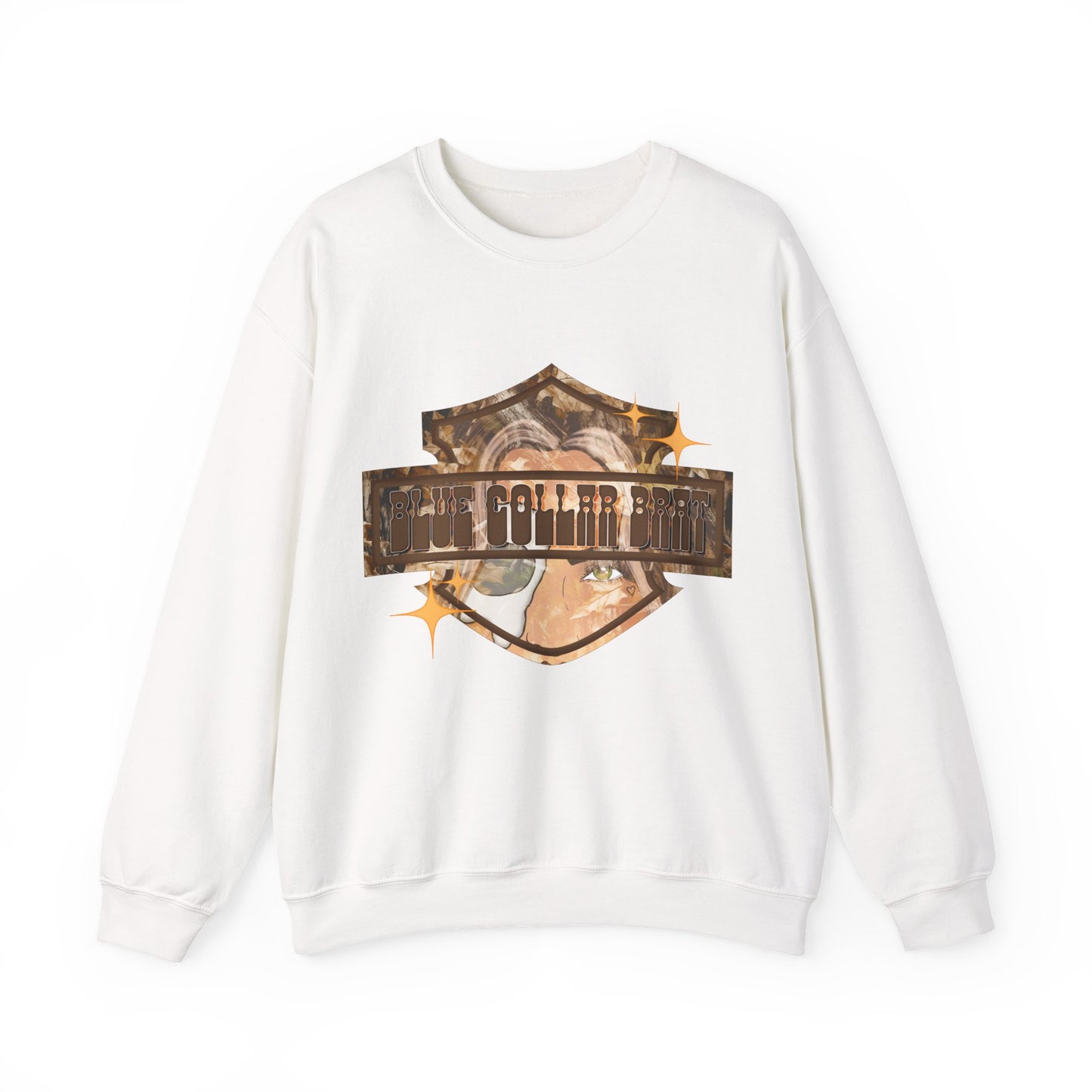 Crewneck Sweatshirt — Vintage Motorcycle "Blue Collar Brat" Graphic Tee