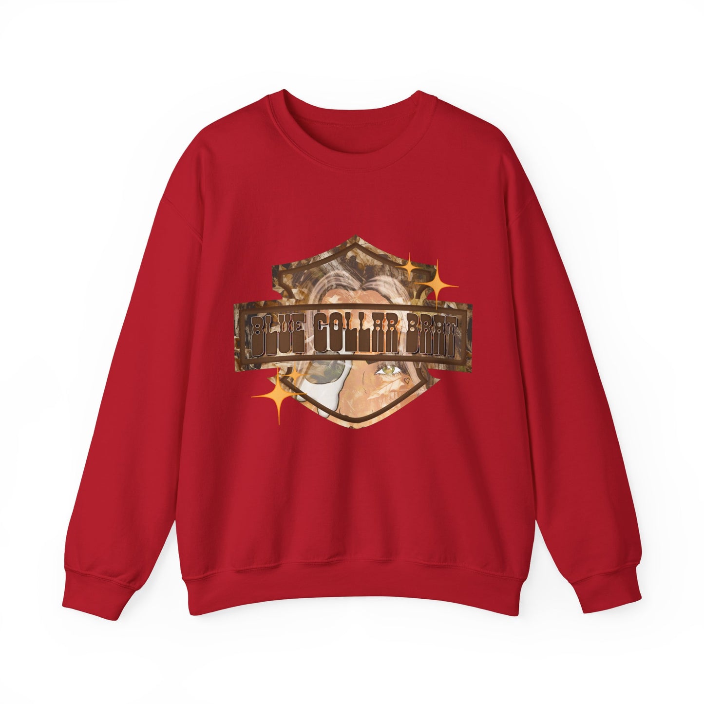 Crewneck Sweatshirt — Vintage Motorcycle "Blue Collar Brat" Graphic Tee