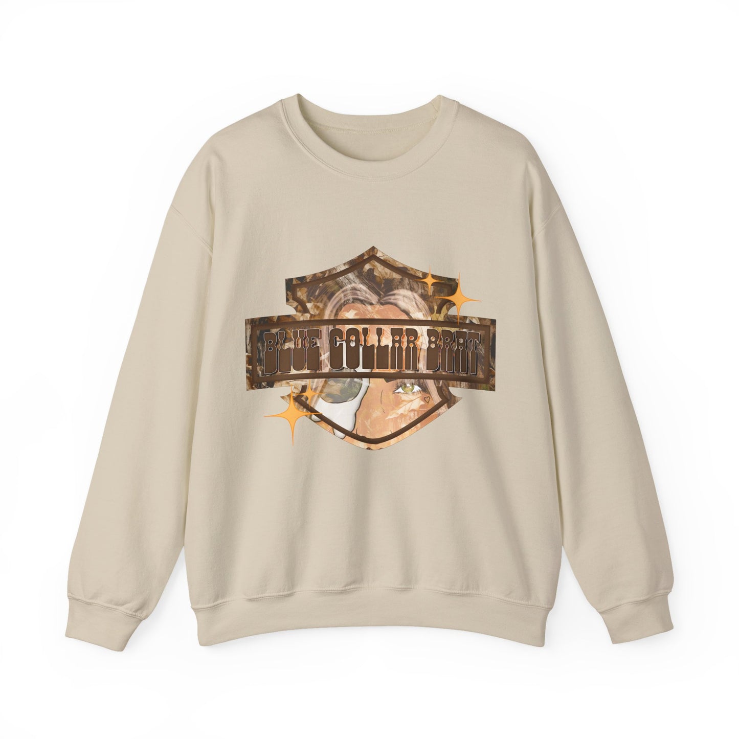 Crewneck Sweatshirt — Vintage Motorcycle "Blue Collar Brat" Graphic Tee