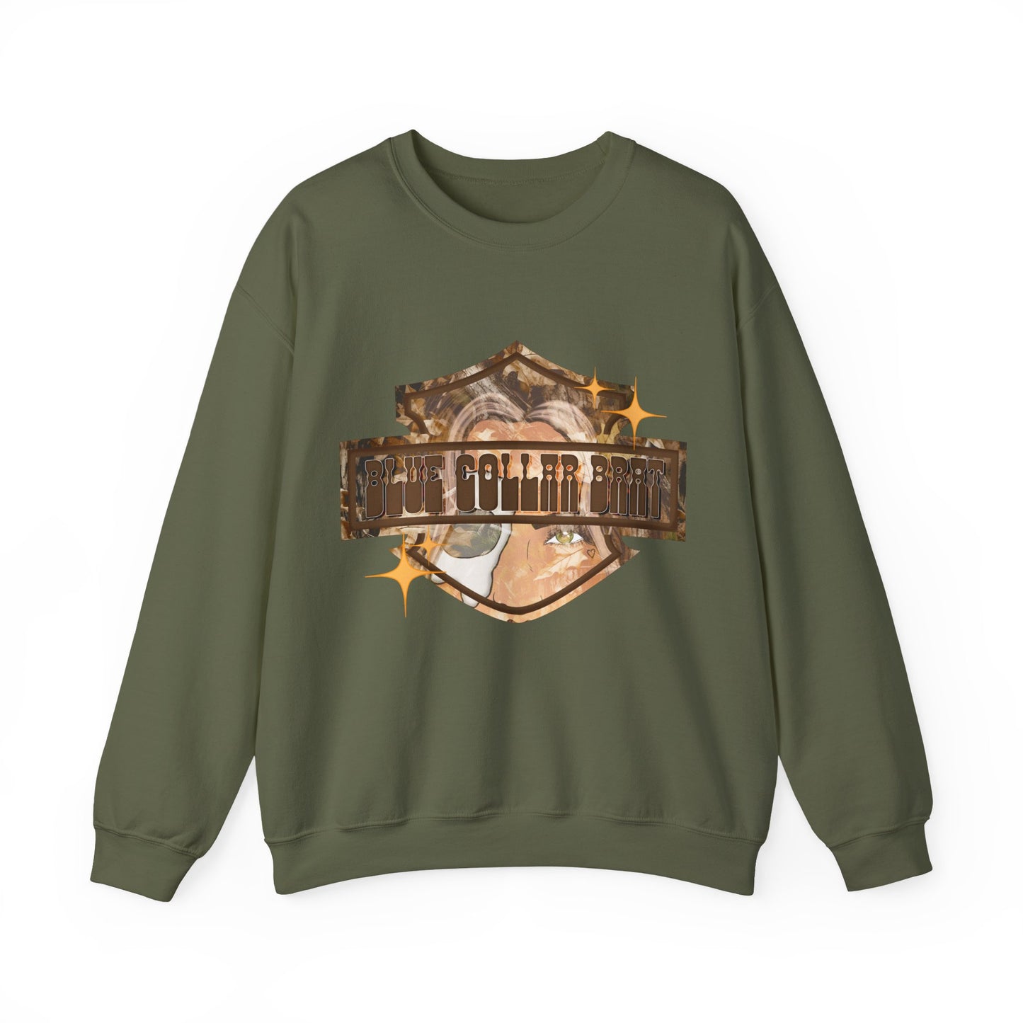 Crewneck Sweatshirt — Vintage Motorcycle "Blue Collar Brat" Graphic Tee