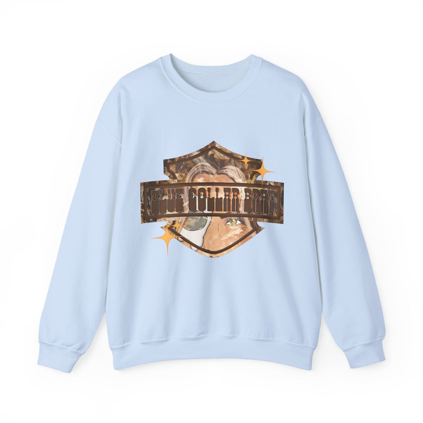Crewneck Sweatshirt — Vintage Motorcycle "Blue Collar Brat" Graphic Tee