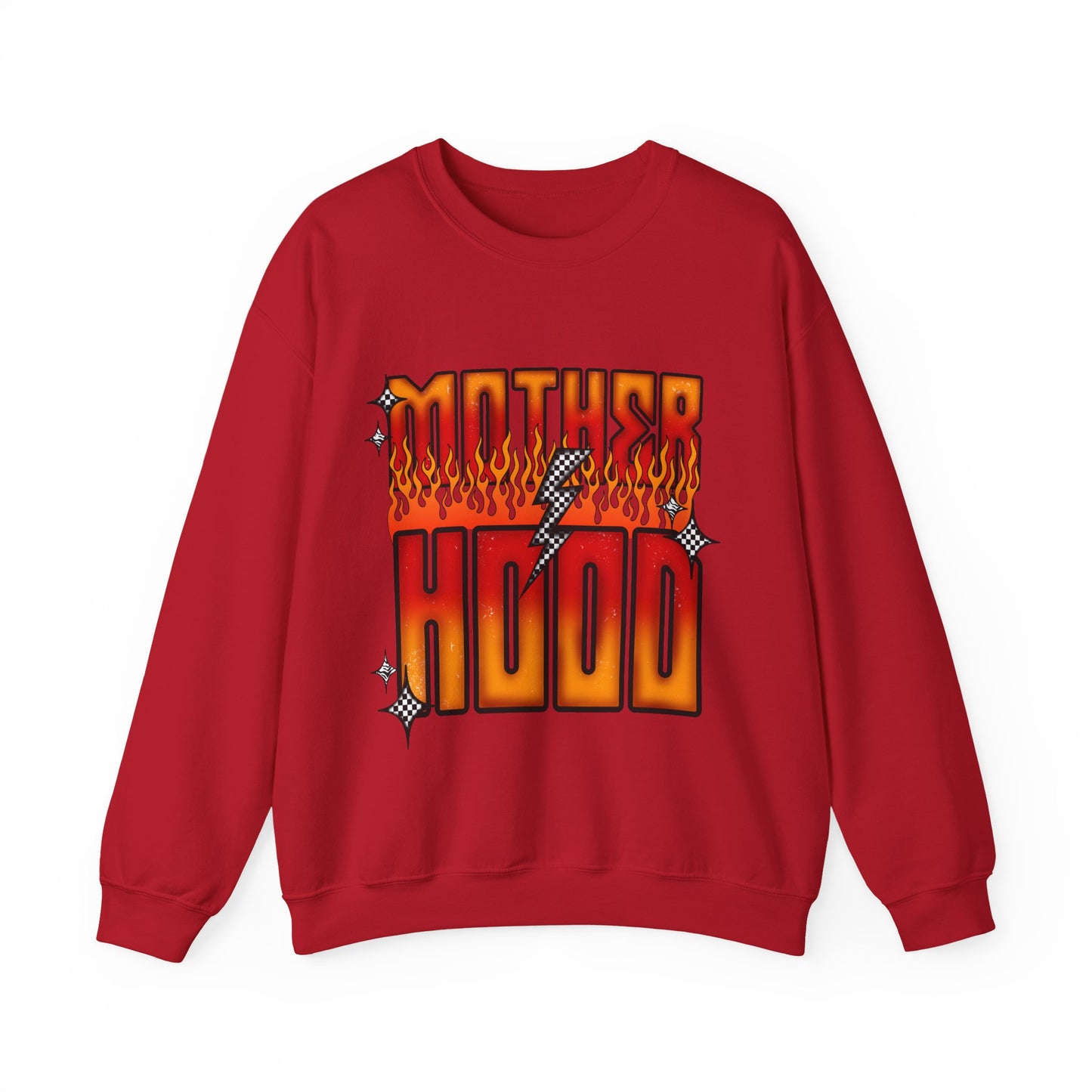 Mother Hood Crewneck Sweatshirt — Retro Flame Graphic