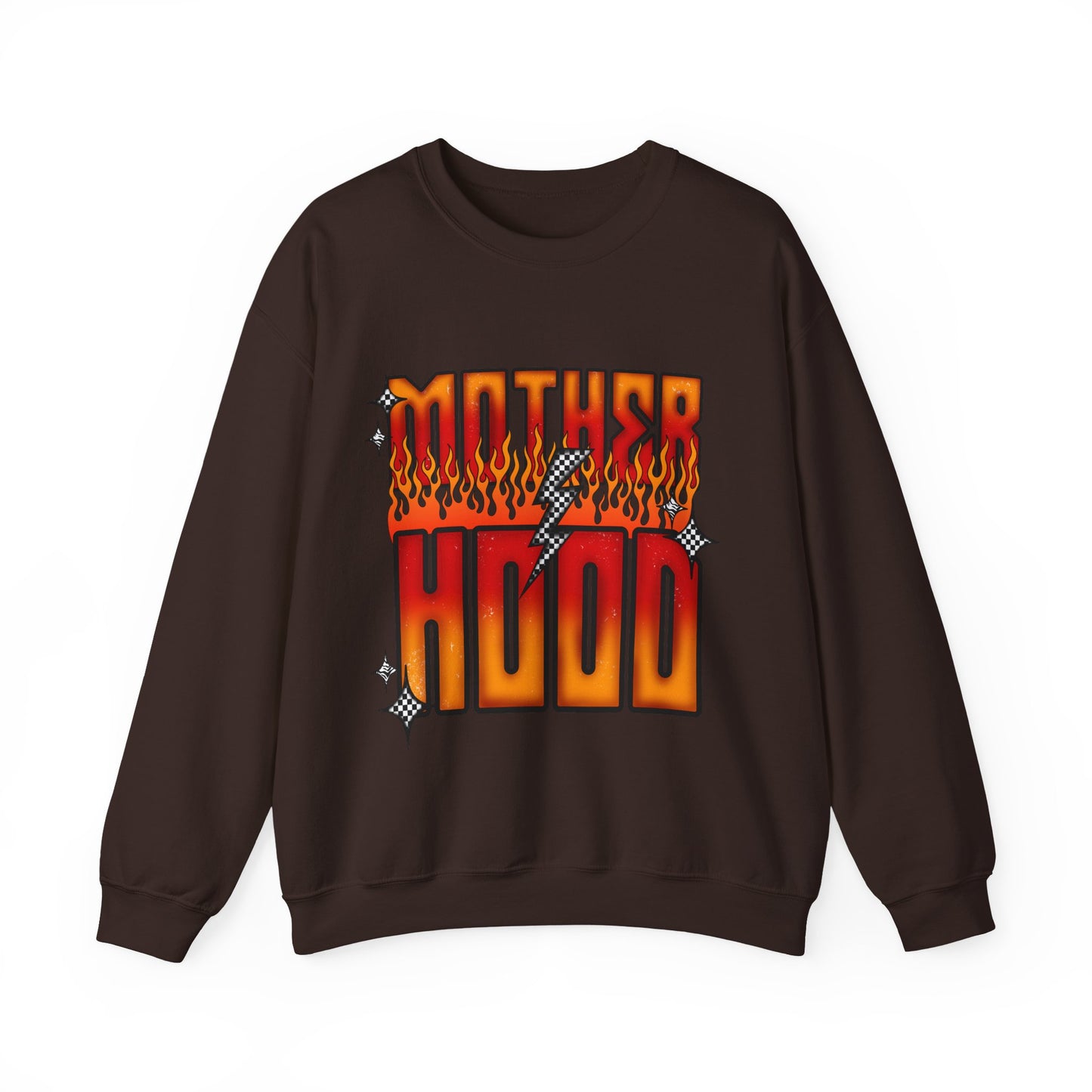 Mother Hood Crewneck Sweatshirt — Retro Flame Graphic