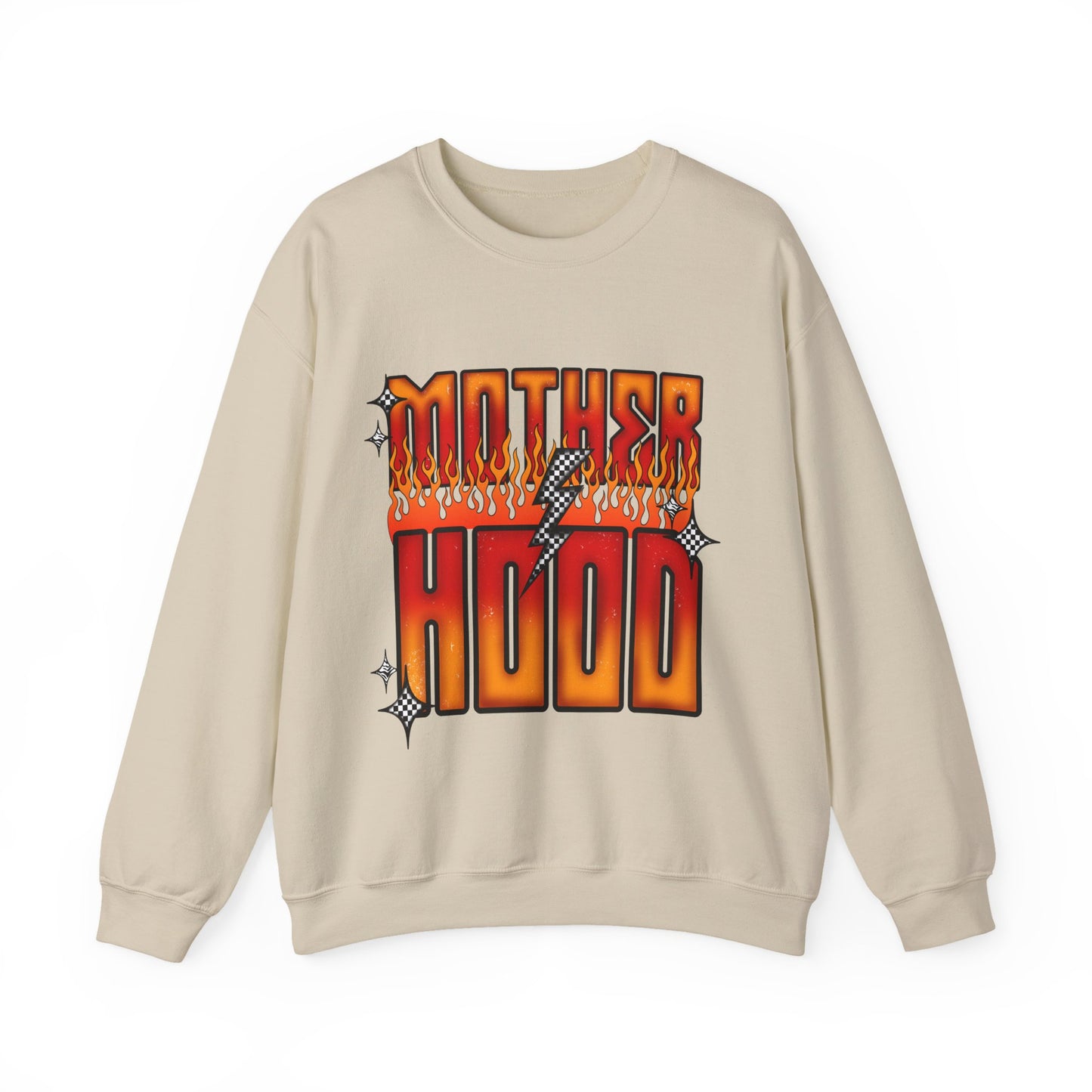 Mother Hood Crewneck Sweatshirt — Retro Flame Graphic
