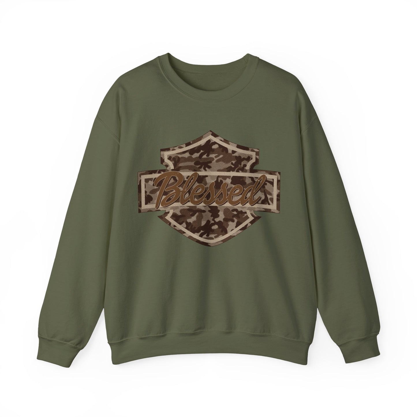 Blessed Camo Crewneck Sweatshirt — Patriotic Patch Design