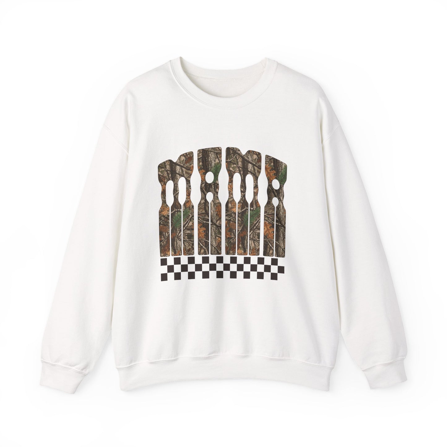 Camo MAMA Crewneck Sweatshirt — Country MAMA Graphic with Checkered Accent