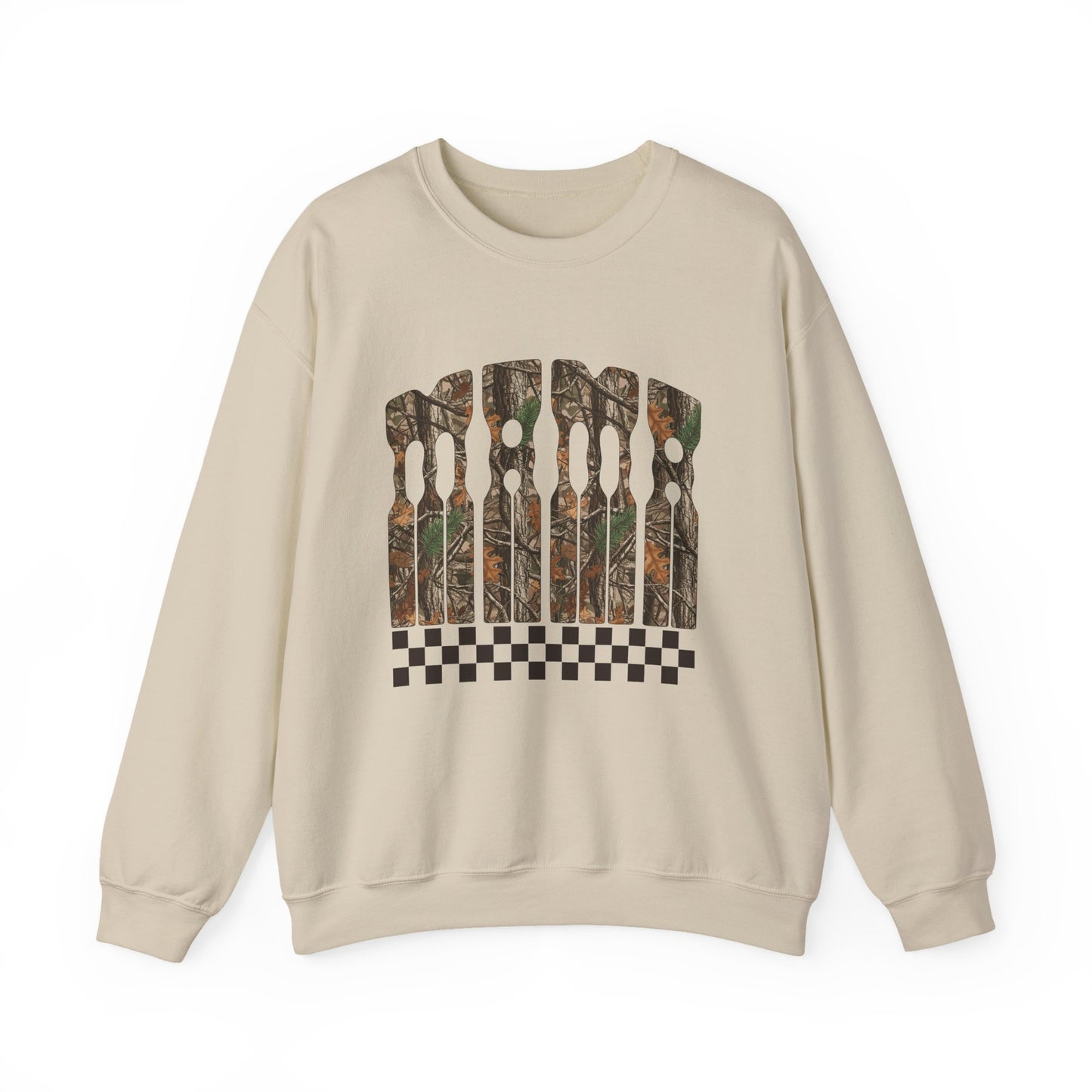 Camo MAMA Crewneck Sweatshirt — Country MAMA Graphic with Checkered Accent