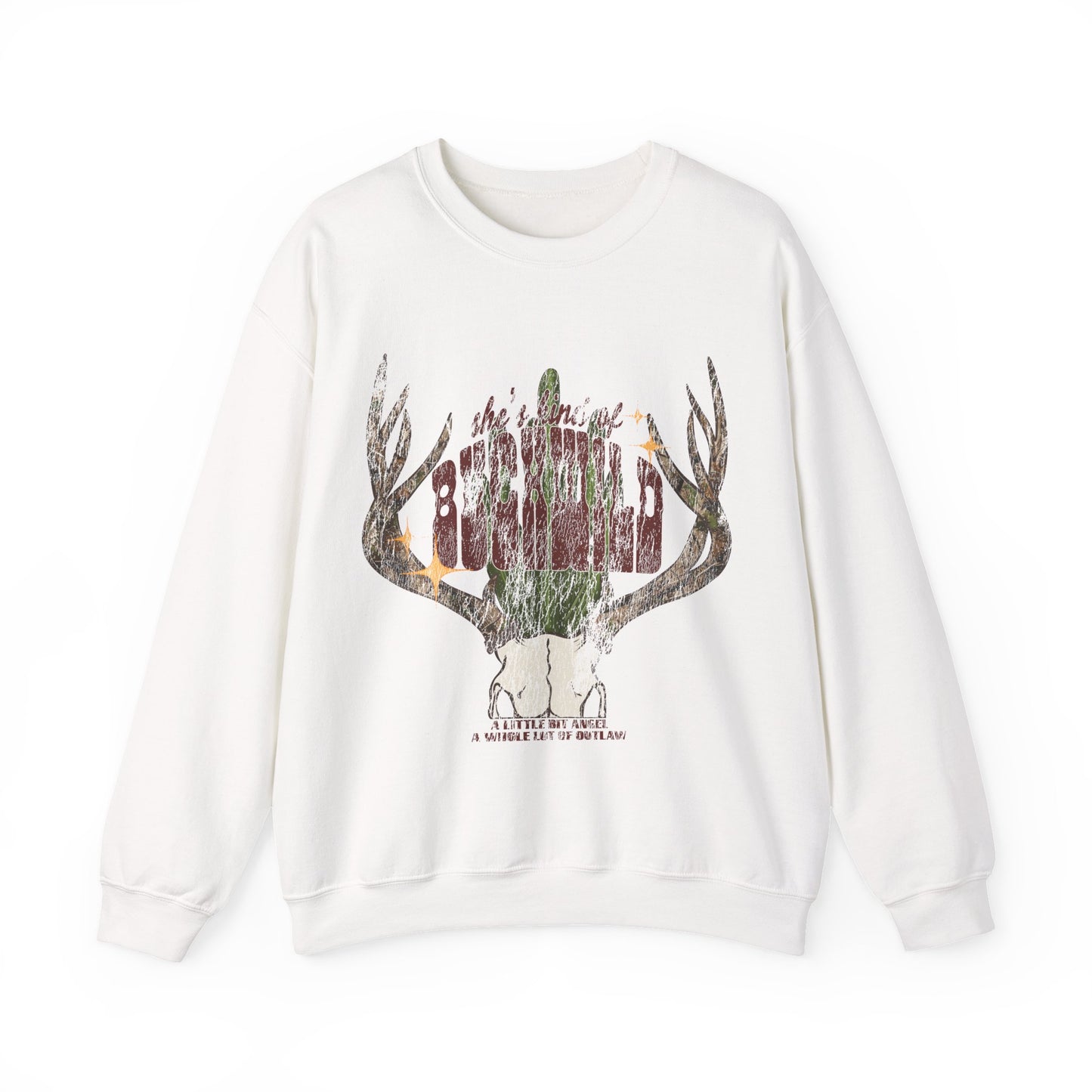 Deer Antler Desert Scene "She Kinda Buckwild" Crewneck Sweatshirt