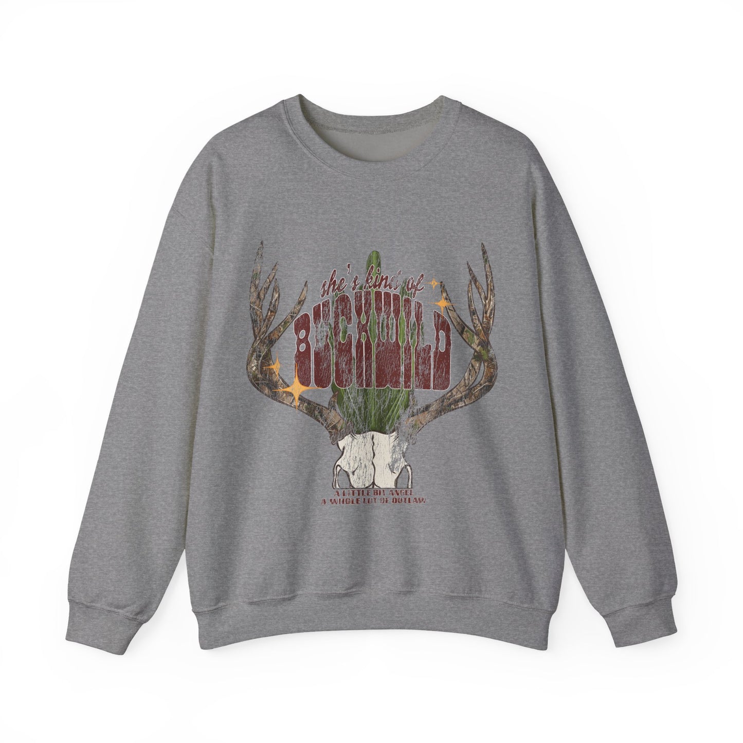 Deer Antler Desert Scene "She Kinda Buckwild" Crewneck Sweatshirt