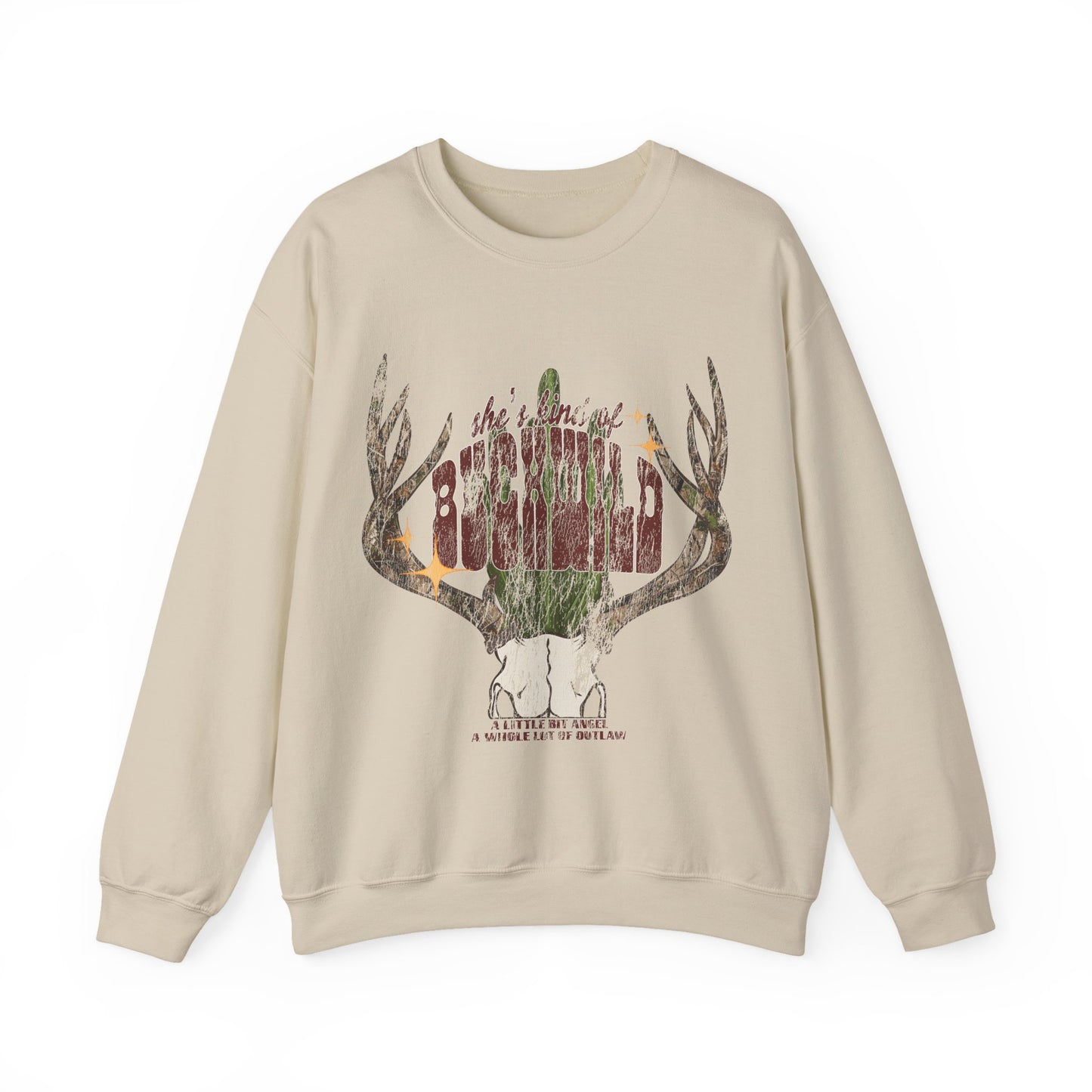 Deer Antler Desert Scene "She Kinda Buckwild" Crewneck Sweatshirt