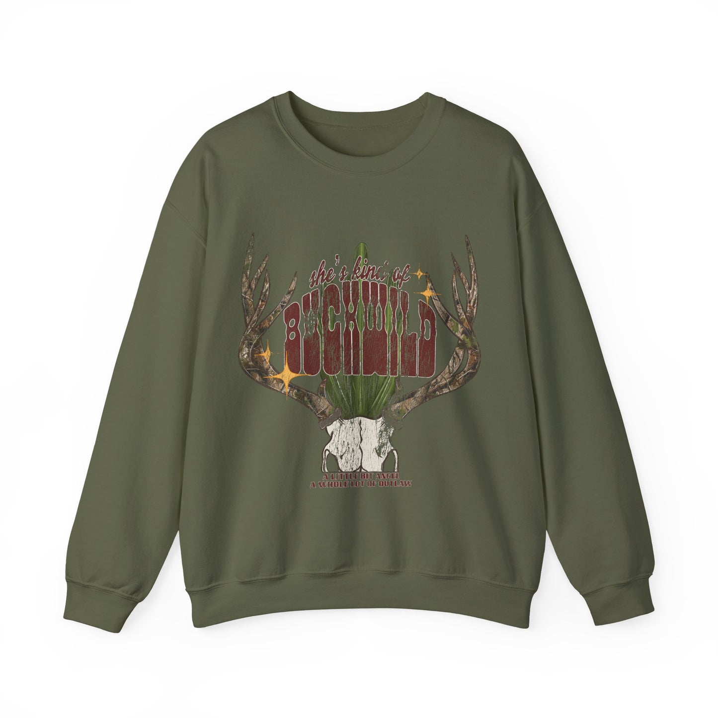 Deer Antler Desert Scene "She Kinda Buckwild" Crewneck Sweatshirt