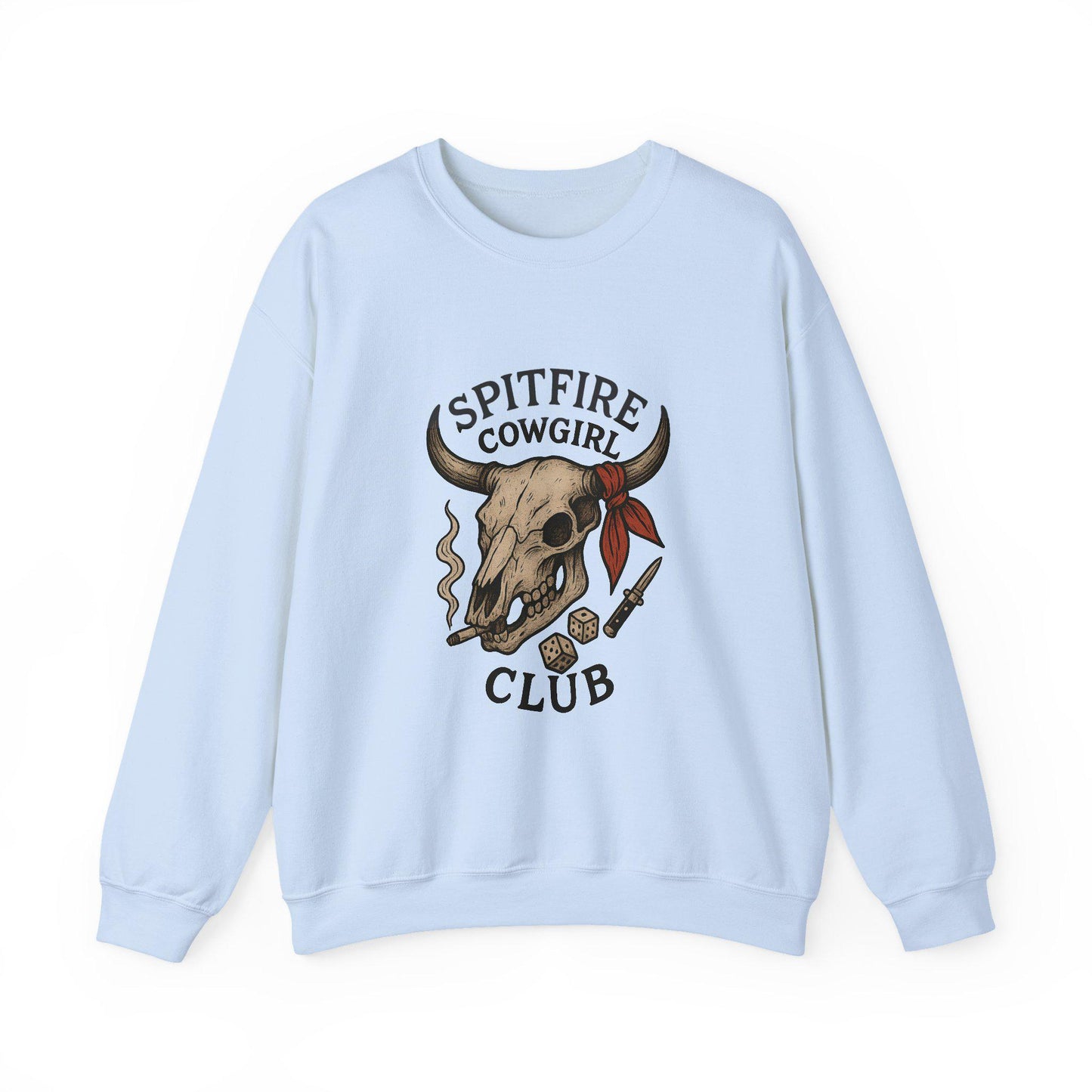 Western "Spitfire cowgirl club" bull skull dice PNG graphic INSTANT digital download for tshirt sublimation or dtf