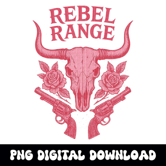 Western rebel rang bull revolver rose png graphic digital download for tshirt sublimation or dtf