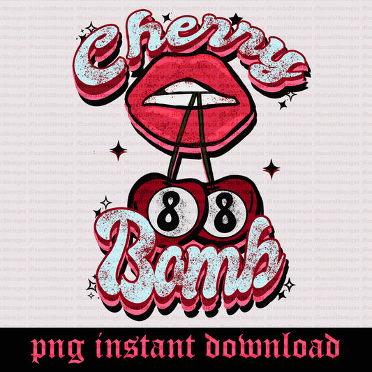 8 Ball Cherry Bomb design Vintage retro Lip cherry design Trendy Mouth Tshirt design Music design sweet rock and roll mouth design