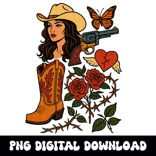 Western cowgirl collage png graphic INSTANT digital download for tshirt sublimation or dtf