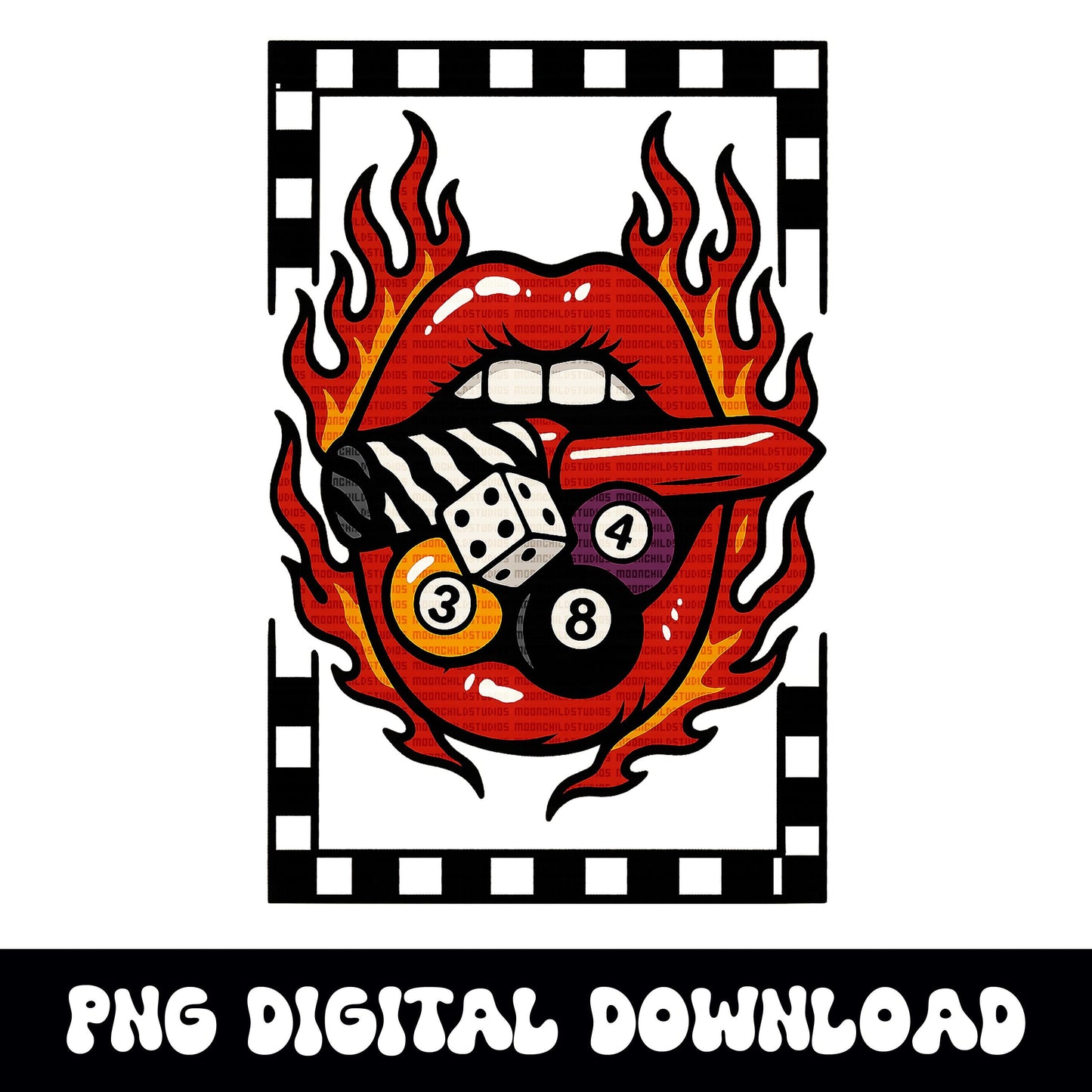 Edgy pool ball lipstick mouth PNG graphic INSTANT digital download for tshirt sublimation or dtf